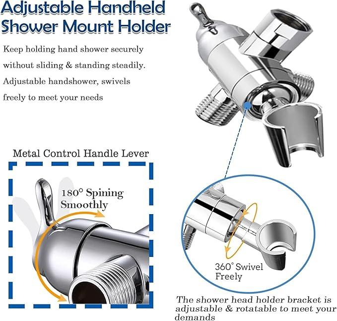 Shower Arm Diverter with Handshower Mount, G1/2 Brass Shower Diverter Valve Bathroom Universal Shower System Replacement for Handheld Shower and Fixed Shower Head(Polished Chrome) - ModernBath