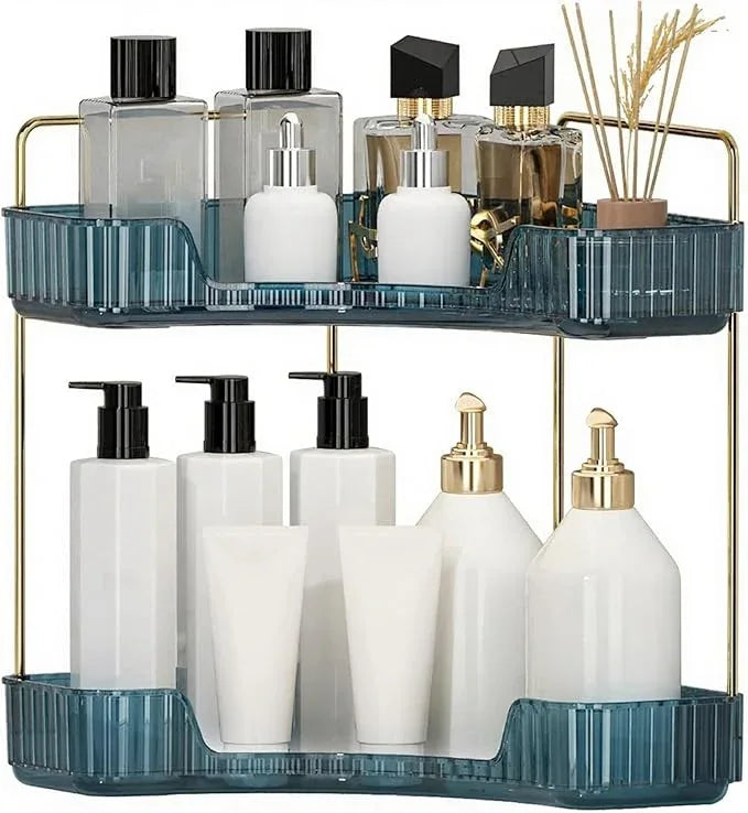 INVSSENE Corner Bathroom Countertop Organizer, Vanity Organizer Trays for Counter, Makeup Organizers, Perfume Tray, Skincare Shelf Storage Gifts for Women Girl Student (Blue, 2 Tiers) - ModernBath