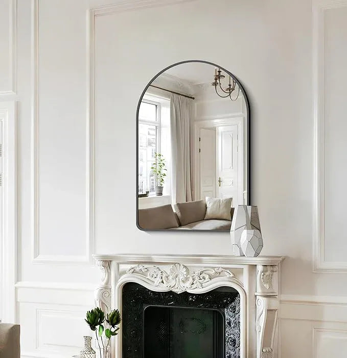 FORBATH Arched Bathroom Mirror 20x28 Inch, Bathroom Mirror Wall Mounted Modern Black Aluminum Alloy Frame Decor Dresser Mirror for Bedroom Living Room Entryway, Hanging or Leaning Against Wall - ModernBath
