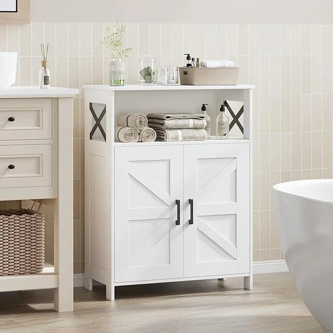 Homhedy Farmhouse Bathroom Storage Cabinet with 2 Doors, Toilet Paper Cabinet with Adjustable Shelves, Small Bathroom Cabinet for Kitchen/Laundry/Living Room, 11.8 x 23.6 x 31.5 Inches, White - ModernBath