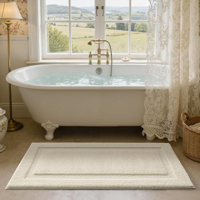 LUMI Ultra Soft Bathroom Rugs Non Slip with Rubber Backing, Absorbent Washable Bath Mat Quick Dry, Upgraded Premium Microfiber Plush Carpet for Bathtub and Shower Floor, Ivory White, 24x60 - ModernBath