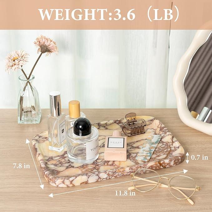 Karibiber Calacatta Marble Vanity Trays, Marble Bathroom Tray Countertop, Luxury Decorative Dresser Organizer, Purple&White Natural Stone Serving Tray for Kitchen, Perfume, Jewelry Holder Storage - ModernBath