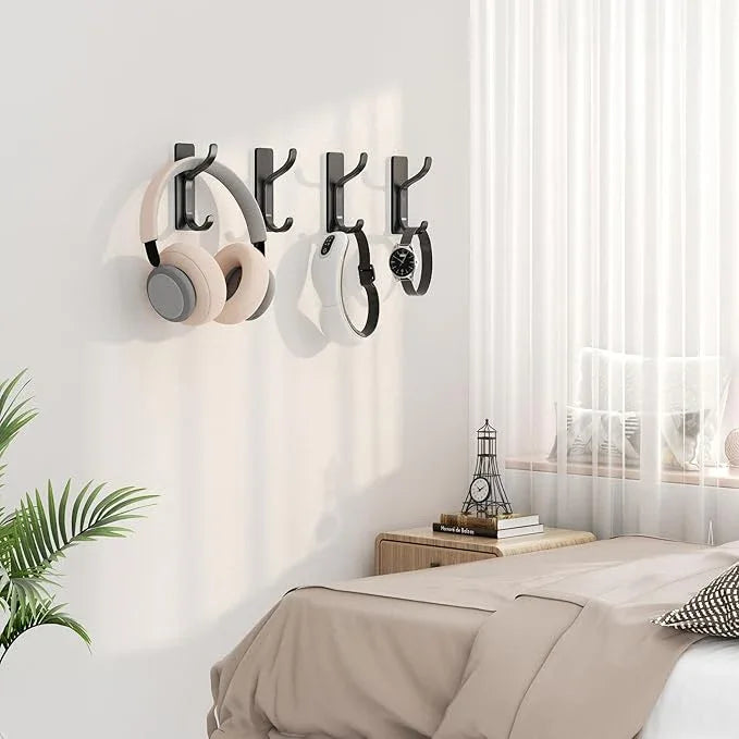 pickpiff Adhesive Wall Coat Hooks - Heavy Duty Stick-On Door Hanger, Metal Hook for Hanging Towel,Purse, Robe, Backpack, Jacket, Clothes - for Bathroom,Dorm, Closet, Kitchen - Black, 4 Pack - ModernBath