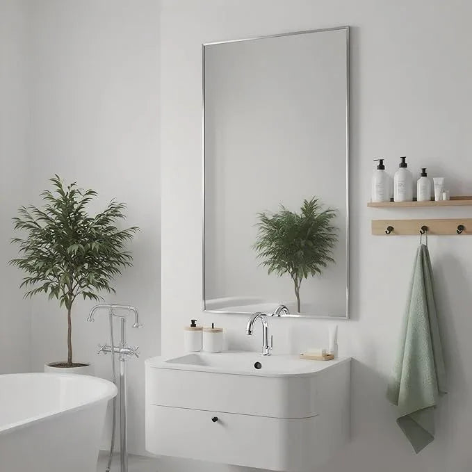 Bonverre 20x36 Inch Nickel Bathroom Mirror for Wall, Aluminum Frame Rectangle Rectangular Vanity Mirror, Modern Large for Bedroom, Living Room, Horizontal or Vertical - ModernBath