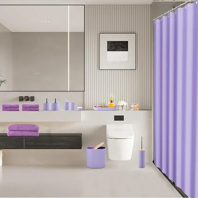 XLHOMO Purple Bathroom Set, Purple Bathroom Accessories Set with Shower Curtain, Bath Towel Set, Trash Can, 2PCS Soap Dispensers, Soap Dish, Toothbrush Holder and Cup,Toilet Brush for Bathroom Decor - ModernBath
