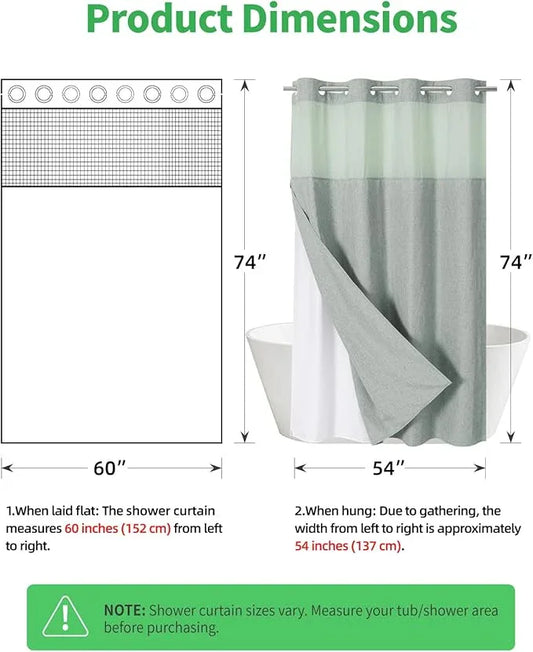 eachope Stall No Hooks Needed Linen Textured Shower Curtain with Snap-in Fabric Liner Set,Hotel Luxury Decor Shower Curtains for Bathroom,Waterproof & Washable,60Wx74H,Sage Green - ModernBath