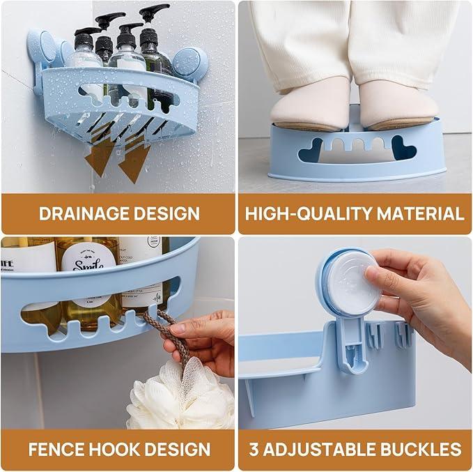 LEVERLOC Powerful Suction Bathroom Shower Shelf, Waterproof and Rustproof Organizer for Bathroom Storage and Kitchen, No-Drilling Removable, Blue - ModernBath