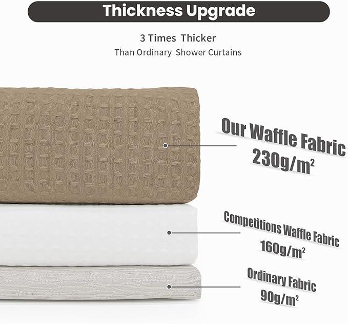 Inhousolu No Hook Waffle Weave Shower Curtain with Removable Snap in Fabric Liner Set for Bathroom, 230 GSM Heavy Duty Weighted Hem, Water Repellent Washable Bath Curtains, 72 x 84 Inch, Beige - ModernBath