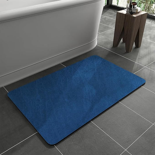 MontVoo -Bath Mat Rug-Rubber Backing Non Slip Quick Dry Absorbent Thin Bathroom Rugs Fit Under Door-Faux Suede Surface Bathroom Floor Mats-Shower Rug for in Front of Bathtub Shower Royal Blue 17x27.5