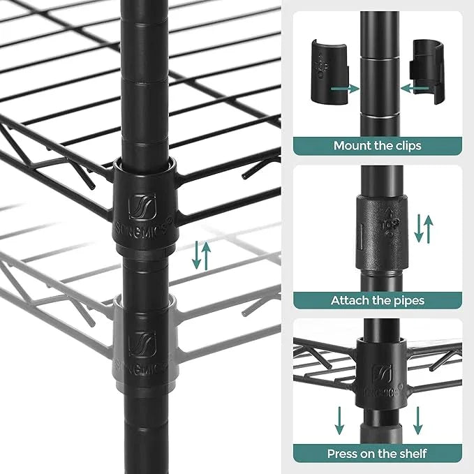 SONGMICS 5-Tier Bathroom Shelf, Storage Rack for Small Space, with 5 PP Shelf Liners, Removable Hook, Extendable Design, Ink Black and Rustic Brown ULGR023B02 - ModernBath