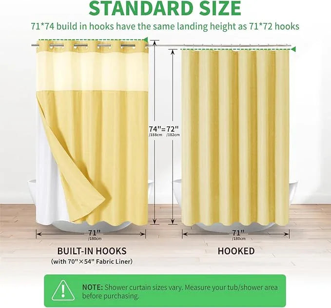 eachope No Hooks Needed Linen Textured Shower Curtain with Snap-in Fabric Liner Set,Hotel Luxury Decor Shower Curtains for Bathroom with Mesh Top Window,Waterproof & Washable,71Wx74H,Gold - ModernBath