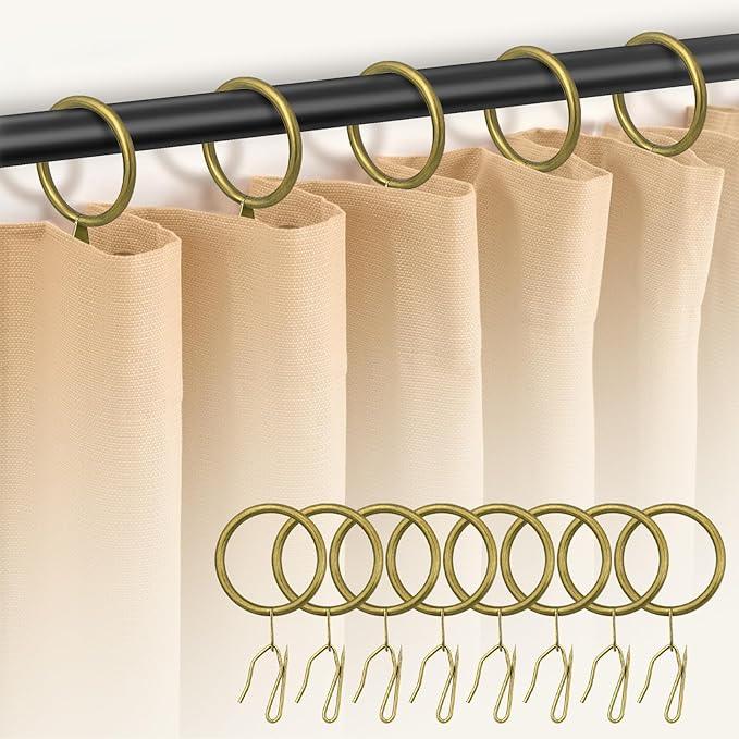 60Pcs Metal Curtain Rings and 60 Pcs Curtain Drapery Pin Hooks,Rubbed Bronze Curtain Hooks for Drapes,32mm Internal Diameter for Window, Shower Curtain - ModernBath