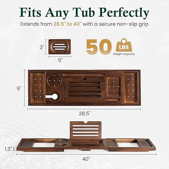 Realgulf Teak Bathtub Tray, Bath Caddy with Wine Glass Holder, Phone Dock & Book Stand | Hands-Free Reading & Ultimate Spa Relaxation Experience-Brown - ModernBath