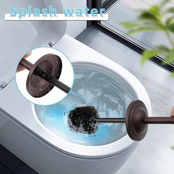 Bronze Toilet Brush and Holder Set,304 Stainless Steel Toilet Bowl Brush and Holder for Bathroom,Heavy Duty Toilet Brush,Durable Scrubbing Bristles,Splash Resistant,Long Hanlde - ModernBath