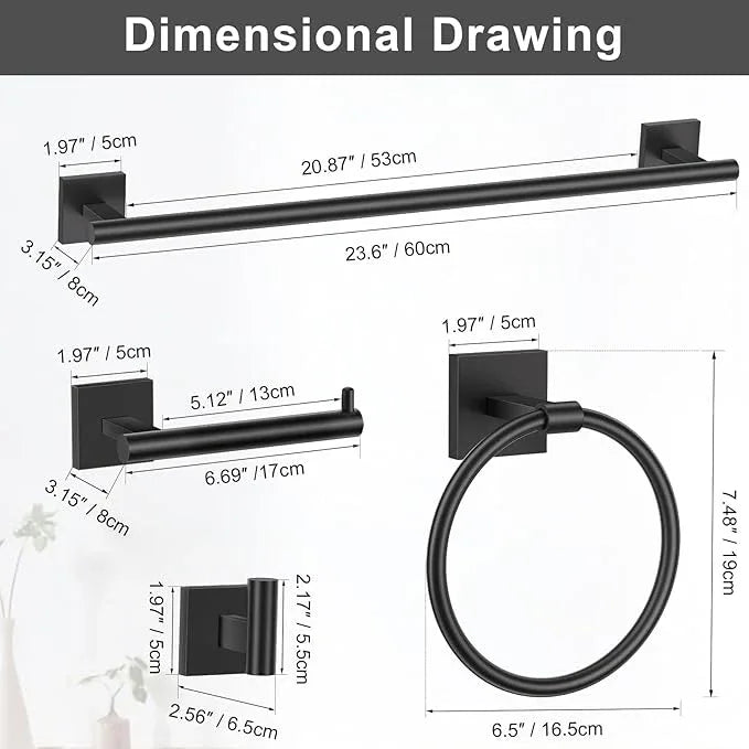 Matte Black Bathroom Hardware Accessories Towel Bar Set, 10 Pieces Bathroom Towel Bar Holder Set, 23.6 Inch Stainless Steel Toilet Paper Holder Towel Racks for Bathroom Wall Mounted - ModernBath