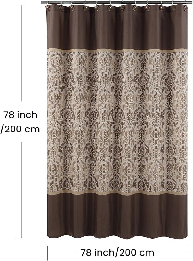 BESTRIPES Long Fabric Shower Curtain, Brown Damask Print Cloth Shower Curtains for Bathroom, Waterproof Bathroom Curtains, 78" W x 78" H - ModernBath