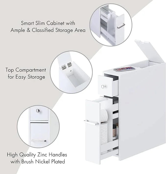 Spirich Slim Bathroom Storage Cabinet, Free Standing Toilet Paper Holder, Bathroom Cabinet Slide Out Drawer Storage, White - ModernBath
