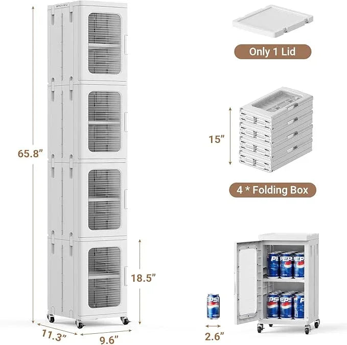 BROVIEW 4-Tier Tall Narrow Storage Cabinet Organizer, Slim Bathroom Cabinets with Adjustable Shelves and Doors, Plastic Kitchen Pantry Organizers and Storages for Small Space, Laundry, White - ModernBath