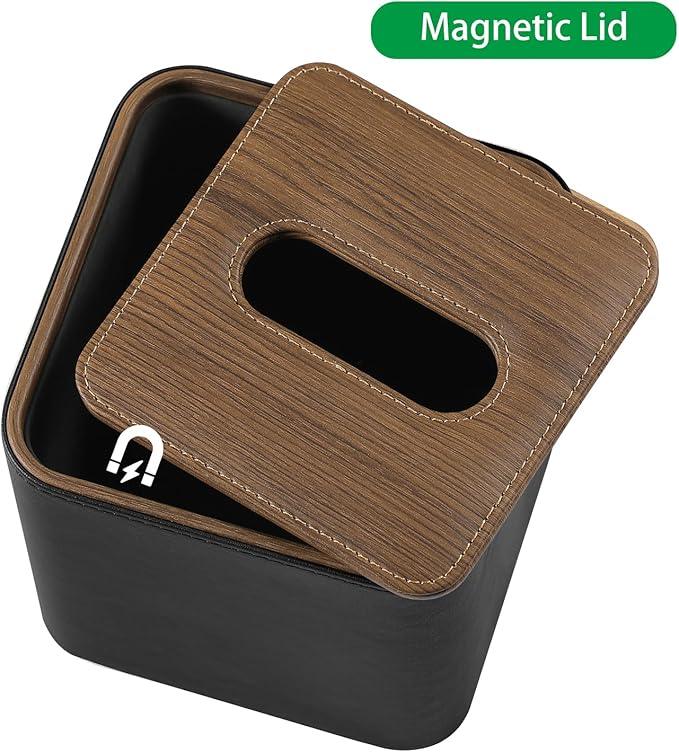 Cretkhp Tissue Box Cover Square, Modern PU Leather Tissue Holder with Magnetic Closure for Bathroom NightStands, Decorative Square Tissue Box Holder (Black) - ModernBath