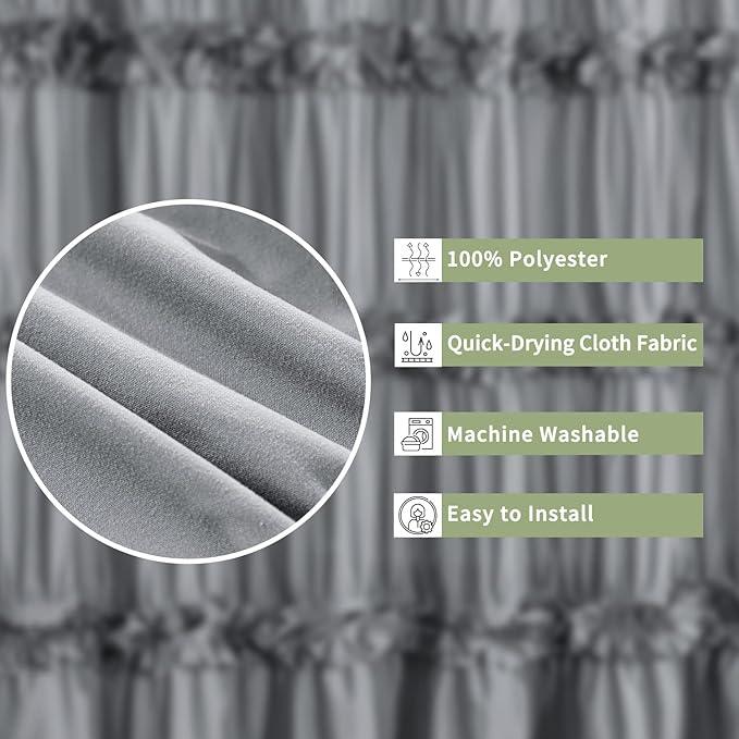 Homechoice Decor Victorian Ruffle Shower Curtain, Vintage Handcrafted Bow Tie Bath Curtain for Master Bathroom, Ruched Microfiber Bathroom Curtain with 12 Buttonholes, 72" W x 72" H, Gray (LQ-10) - ModernBath