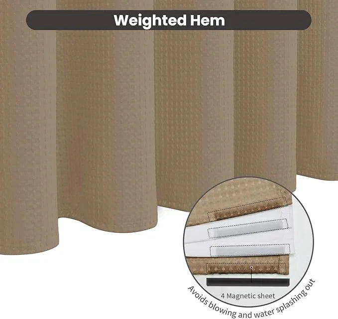 Inhousolu No Hook Waffle Weave Shower Curtain with Removable Snap in Fabric Liner Set for Bathroom, 230 GSM Heavy Duty Weighted Hem, Water Repellent Washable Bath Curtains, 72 x 84 Inch, Beige - ModernBath