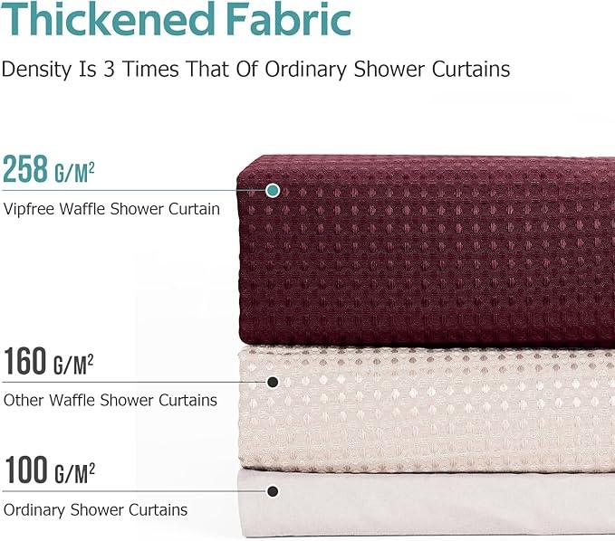 Vipfree 3 in 1 Shower Curtain Set, Waffle Shower Curtain and Liner Set with 12 Double Sided Shower Curtain Hooks, 258GSM Luxury Weighted Cloth Shower Curtains for Bathroom, 72 W x 72 H, Burgundy - ModernBath