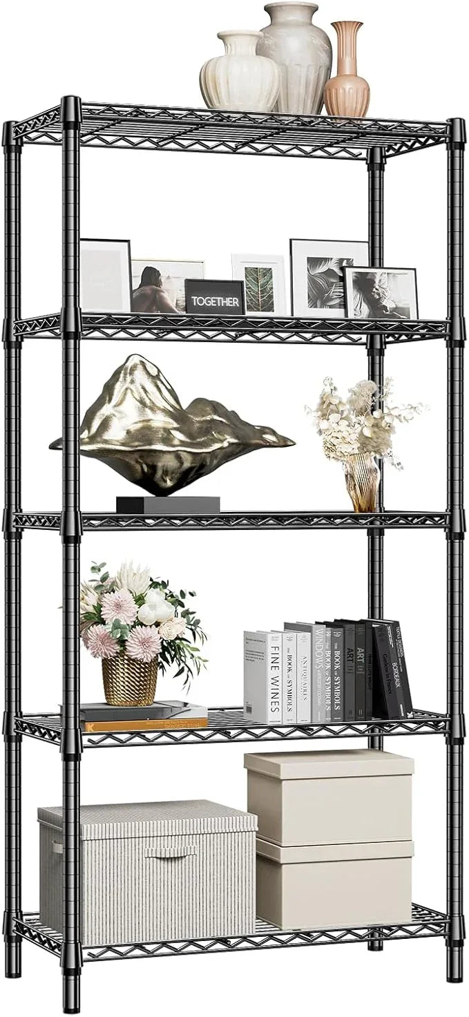 1250 lbs 5 Tier Shelf Metal Storage Shelves Shelving Wire Rack Heavy Duty Closet Organizers for Garage Kitchen Bathroom Laundry Black 15.7" D x 33.5" W x 68.5" H - ModernBath