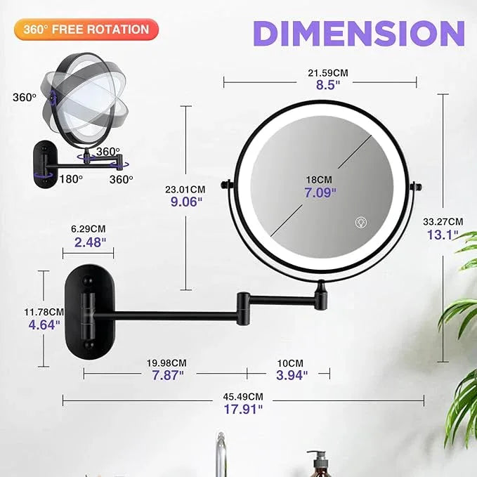 VORREMIRR Wall Mounted Makeup Mirror: 1x/20X Magnifying Mirror with Light, 8.5" Double Sided Lighted Makeup Mirror with Magnification, Vanity Mirror for Bathroom, Brush Black - ModernBath