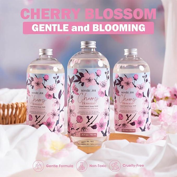 ROMIIE ZOI Cherry Blossom Liquid Hand Soap Refill Gift Set – 3 Pack (26 Fl Oz Each), Moisturizing & Gentle, Biodegradable Formula with Essential Oils for Spa, Kitchen, Bathroom - ModernBath