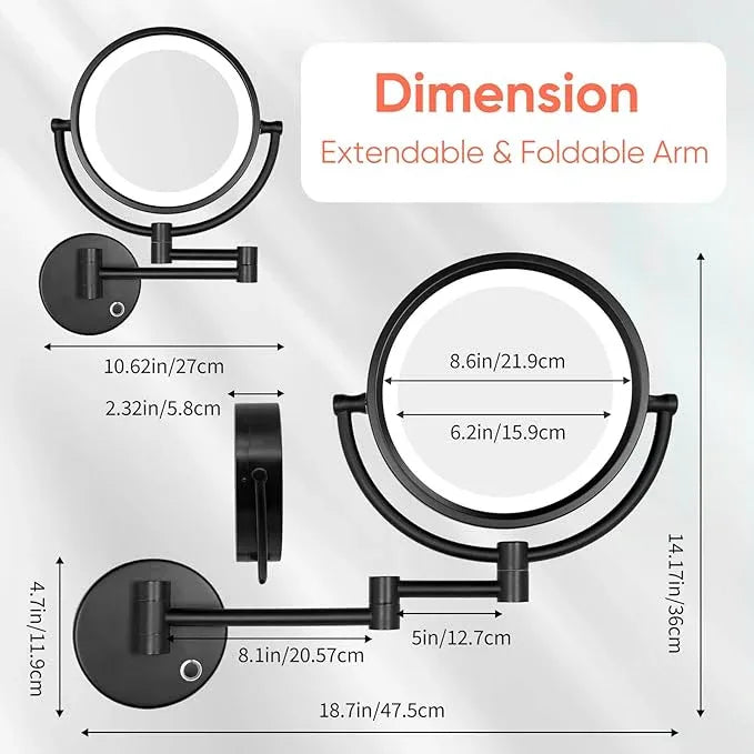 GURUN 8.5 Inch Magnifying Makeup Mirror with 3 Dimmable LED Lights Double Sided Touch Control Vanity Mirror for Bathroom with 10X Magnification Black Finish M1809D(Black/10X) - ModernBath