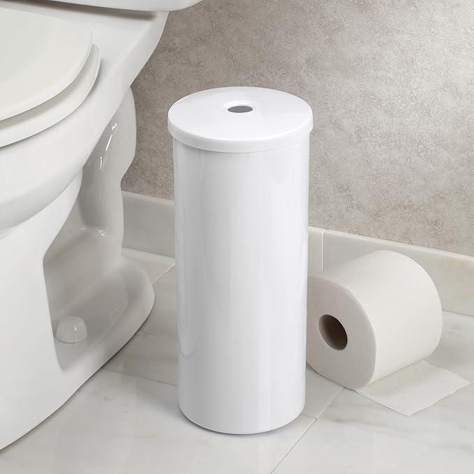 iDesign Freestanding Toilet Paper Canister with Lid for 3 Extra Rolls, White, Made in USA - ModernBath
