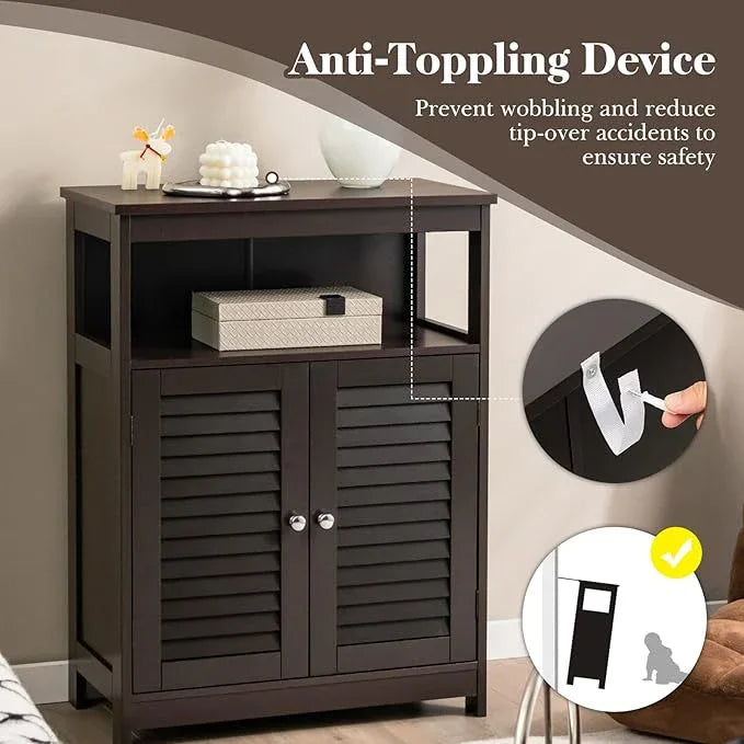 GLACER Bathroom Floor Cabinet, Wooden Storage Cabinet with Double Shutter Doors & 3-Position Adjustable Shelf, Side Storage Organizer, 23.5 x 12 x 31.5 inches (Espresso) - ModernBath