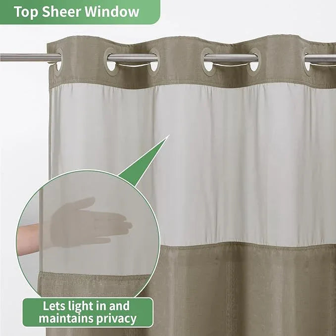eachope No Hook Shower Curtain with Snap-in Fabric Liner Set,Slub Textured Fabric Shower Curtains for Bathroom,Hotel Style Modern Shower Curtain,Water Repellent & Washable,71x77(75),Tan/Khaki - ModernBath