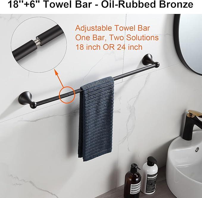 BGL Bathroom Hardware Set Oil-Rubbed Bronze Bath Towel Bars Adjustable Expandable Bathroom Accessory Set Towel Racks 8-Pieces Wall Mount - ModernBath