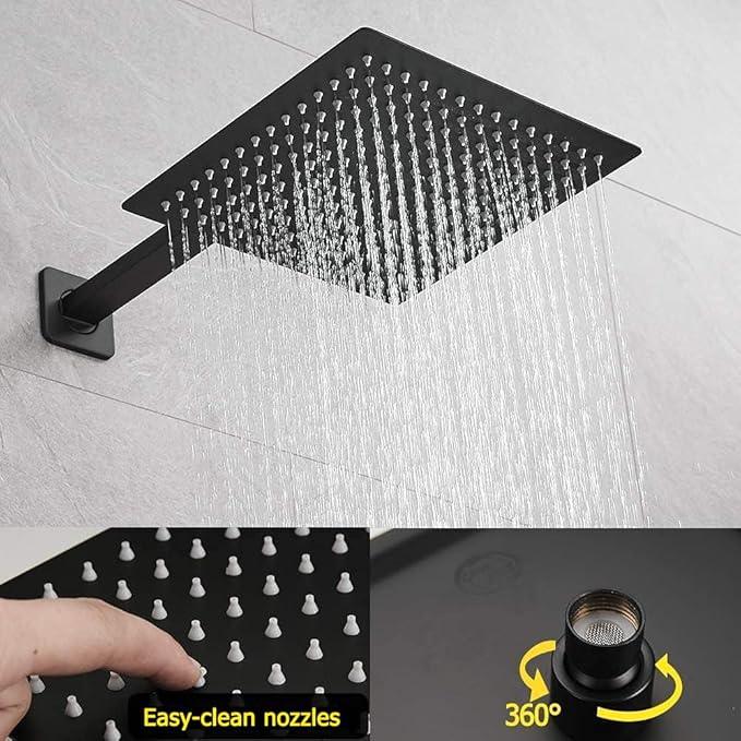 JingGang Matte Black Shower System 12 Inch Bathroom Luxury Rain Mixer Shower Combo Set Wall Mounted Rainfall Shower Head and Handheld System Shower Faucet Set Rough-in Valve Body and Trim Kit - ModernBath
