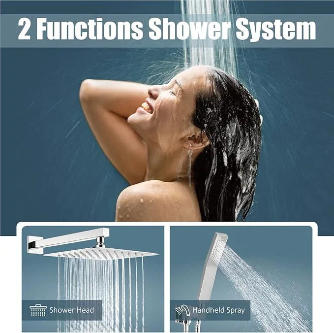 Aolemi Shower Faucet Set Rain Shower System with Handheld Spray Bathroom Shower Combo Rough-in Valve and Shower Trim Kit Included Polish Chrome 12 Inch Wall Mount Shower Head - ModernBath