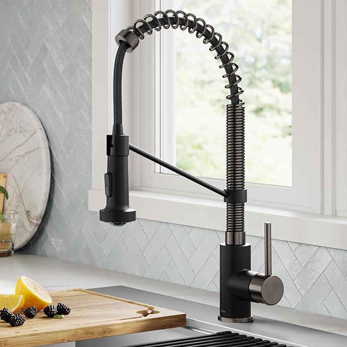 KRAUS Bolden Commercial Style 2-Function Single Handle Pull Down Kitchen Faucet in Matte Black/Black Stainless, KPF-1610MBSB (Pack of 1) - ModernBath
