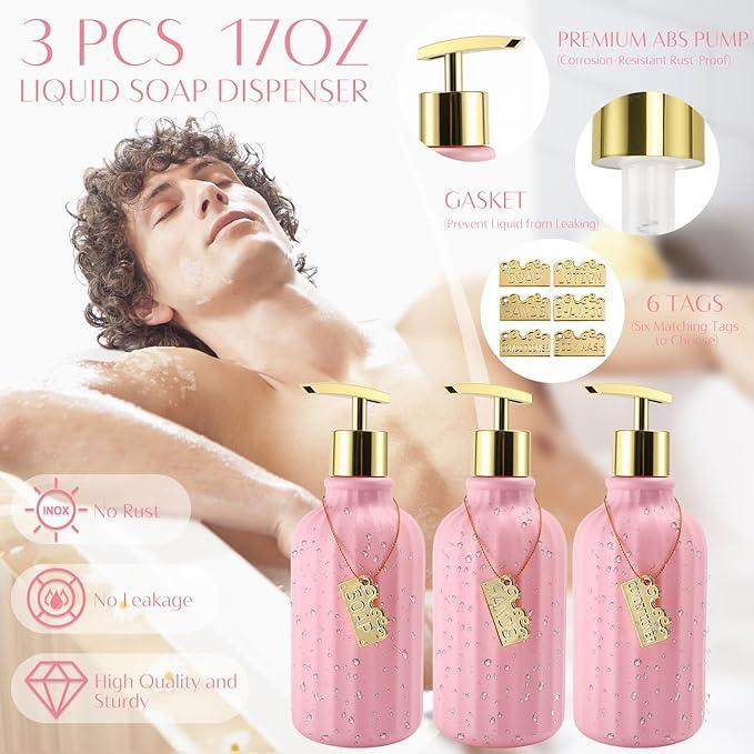 WSBArt 17PCS Bathroom Accessory Set Pink Bathroom Set Bathroom Accessories,Toilet Brush, Trash Can, Qtip Holder Dispenser& 3PCS Soap Dispenser - ModernBath