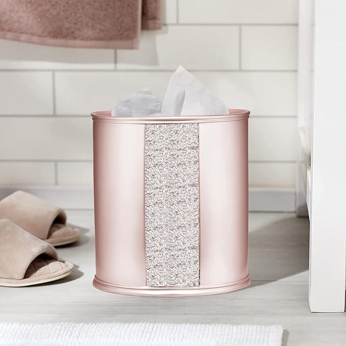 Zahari Home 2pc Sinatra Modern Bath Accessories Set Waste Basket & Tissue Box Modern Decorative Beautiful Designs Bathroom Decor Set for Home Blush Bathroom Set Mosaic Glass - ModernBath