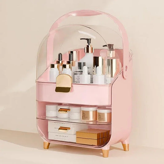Makeup Organizer Countertop With Lid And Drawers Large Skin Care Cosmetic Display Case Holder for Vanity Desk Bathroom Storage Box,Pink - ModernBath