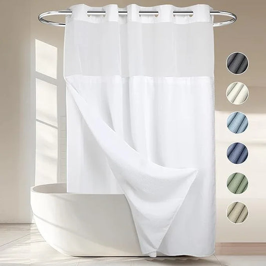 River Dream Heavyweight No Hooks Required Dotted Waffle Weave Shower Curtain with Snap in Liner，Bathroom Curtains Shower Set - 71W x 74H,Hotel Grade,Spa Like Bath Curtain,White - ModernBath