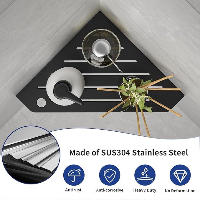 Corner Shower Shelves, Pentagonal Grout in Shelf w/Razor Holding Hole, 304 Stainless Steel Bathroom Shelf (Matte Black) - ModernBath