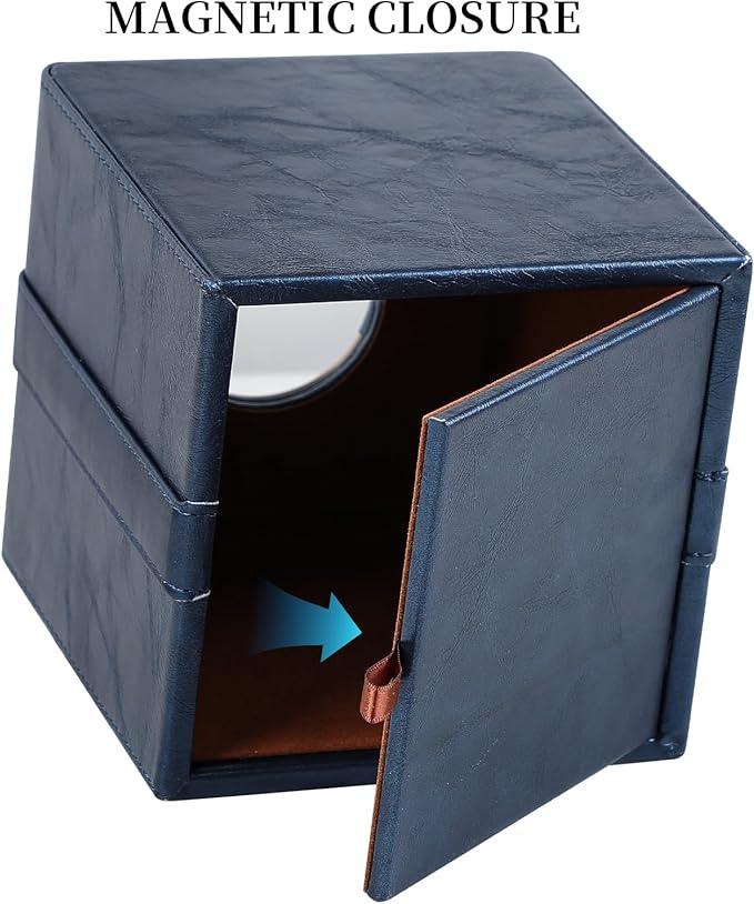 Cretkhp Luxury Square Tissue Box Cover, PU Leather Tissue Box Holder with Magnetic Closure and Gold Decorative Grommets for Bathroom Bedroom, Decorative Elegant Cube Tissue Holder (Blue) - ModernBath