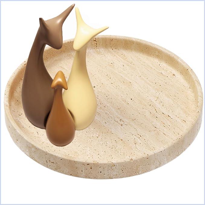 Apasqro Natural Travertine Vanity Tray – Round Beige Marble Tray for Bathroom, Jewelry, Candle, Perfume, Nightstand & Kitchen Decor, 10 Inch Wabi-sabi Style Decorative Stone Catchall Organizer - ModernBath