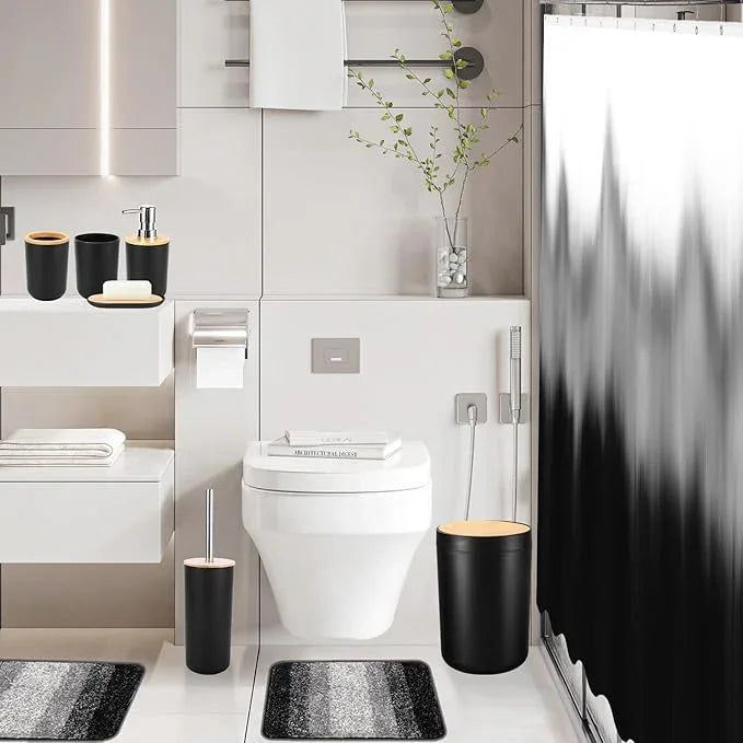 iMucci Bathroom Accessories Black Bathroom Sets with Shower Curtain and Rug, Black Ombre Waterproof Shower Curtain with Ultra Absorbent Rug Bathroom Accessories Set for Home Decor - ModernBath