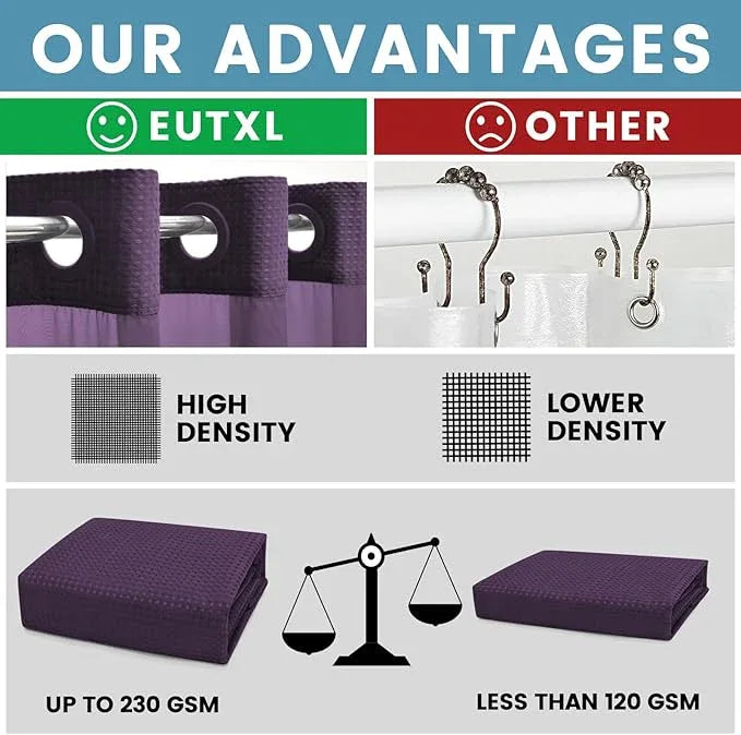EUTXL Purple Hotel Style Shower Curtain with Snap in Liner - 230GSM Waffle Textured,Hotel Grade,Spa Like Bath Curtain,71W x 74H - ModernBath