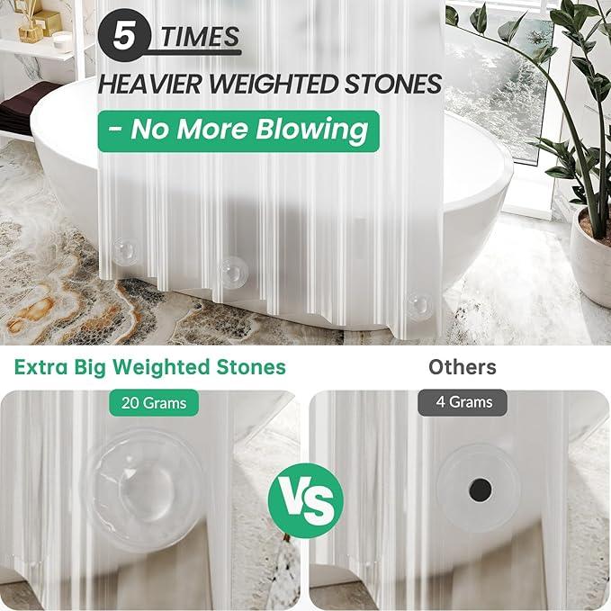 AmazerBath Long Stall Shower Curtain 60x84 Inches, Premium PEVA Heavy Duty Clear Shower Curtain, Waterproof Thick Bathroom Curtain with 3 Big Weighted Stones and 10 Rustproof Grommet Holes - ModernBath