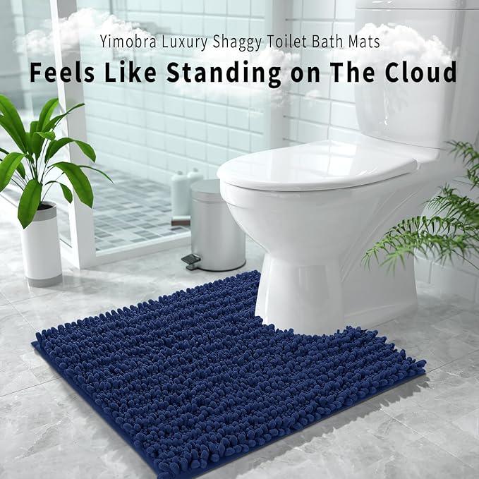 Yimobra Toilet Rug U Shaped Washable 24x20 Inch - Ultra Soft Absorbent Chenille Bath Rugs for Toilet, Quick Dry & Machine Washable, Non Slip Contour Bathroom Mat, Navy Blue - ModernBath