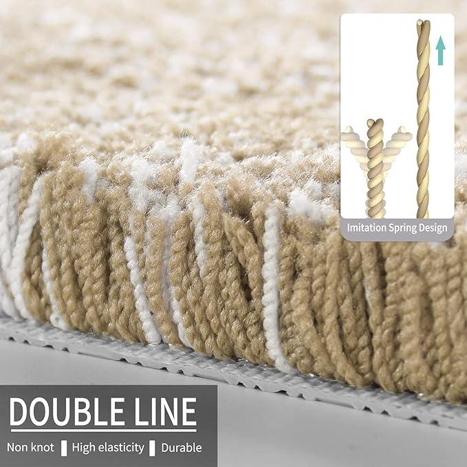 Yimobra Long Bathroom Rug Non Slip Washable, Soft Absorbent Microfiber Bath Mat, Dual-Tone Decor Rug with Rubber Backing for Bathroom Floor,Tub and Shower,47x24,Home Essentials,Light Beige and White - ModernBath
