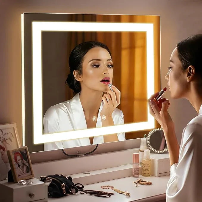 FENCHILIN Vanity Mirror with Lights, 22" x 19" Backlit + Front Lit Hollywood Makeup Vanity Mirror LED Strip with 3 Colors Modes Smart Touch for Dressing Room & Bedroom White - ModernBath